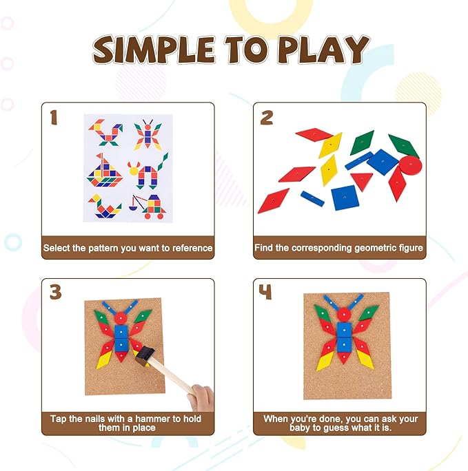 Adena Montessori Hammer and Nail Toys Wooden Pegboard Puzzle for 4-6 Year Olds