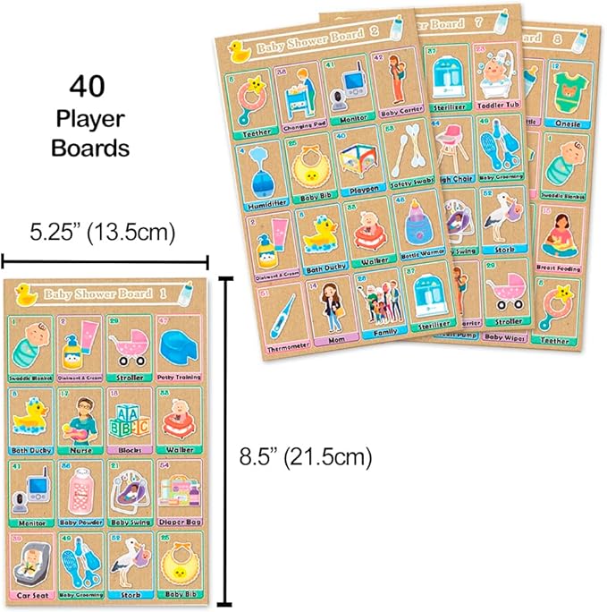 More Fiesta Baby Shower Bingo Game in English for 40 Players