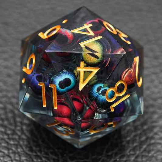 Dungeons and Dragons DND Dice D20, Moving Eyeball Liquid Core Dice Set D&D 33MM Oversized D20 Single Sharp Edge Resin dice with Gift Case, Polyhedral Dice for Role Playing Game
