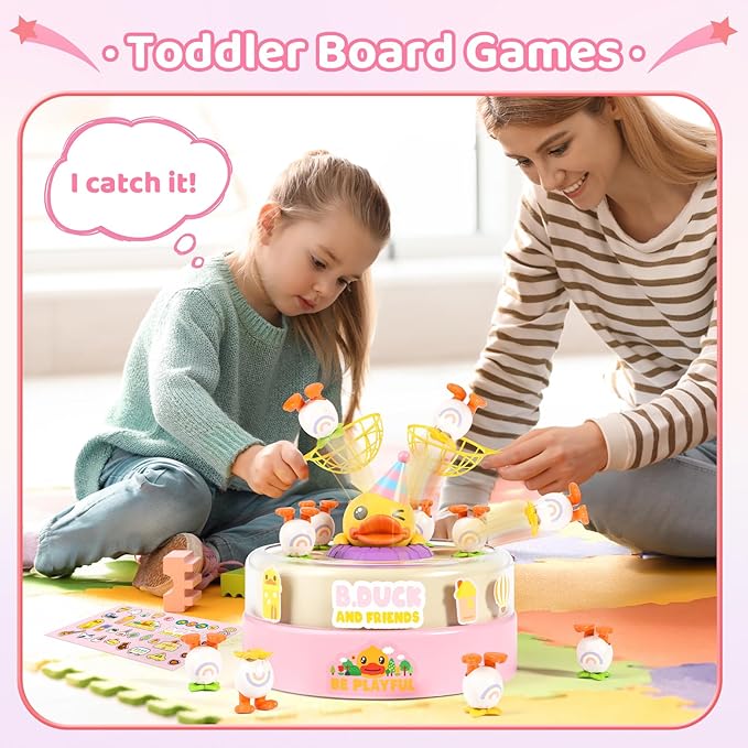 B.Duck Games for Kids Age 4-6, Catch and Bounce Duck Board Games for Kids 3-5,Family Toddlers Games Birthday Gifts for 5-7 Girls, Birthday Toy Gifts for Toddlers 4-8