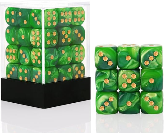 36 Mini Dice Set, 12mm 6 Sided D6 Game Dice, Two Colours (Dark Green & Light Green) with Portable Gaming Box