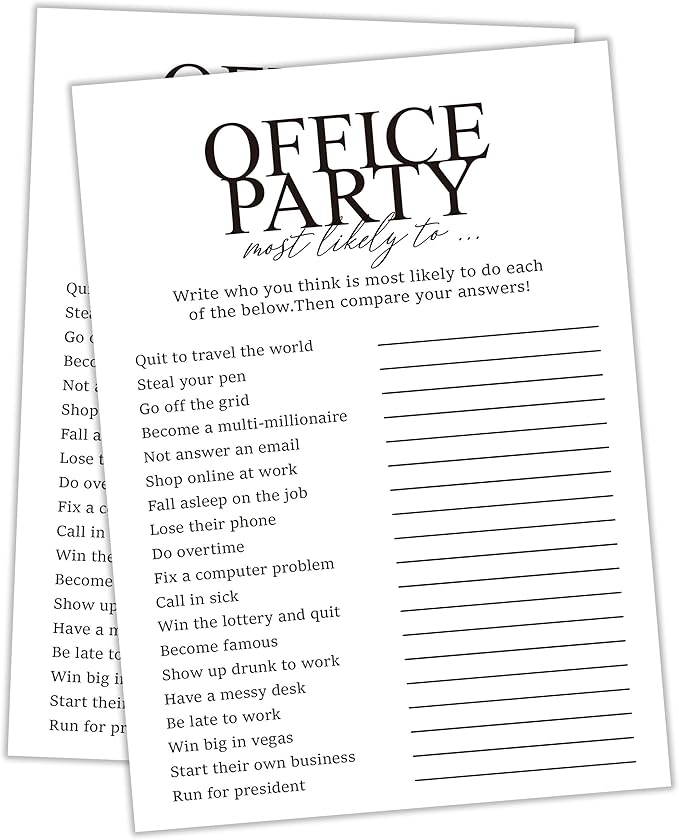 Tuyashua Office Party Most Likely to Games, Work Party Games, Team Building Group Office Game, Work Happy Hour Idea, Great for Coworker Game or Adult Trivia Game, Set of 30 Game Cards - OP03