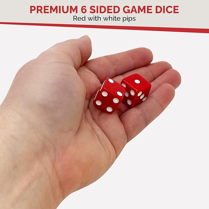 MR CHIPS D6 Standard 16 mm Opaque Dice with Pip Dots - 100 Pack - Red