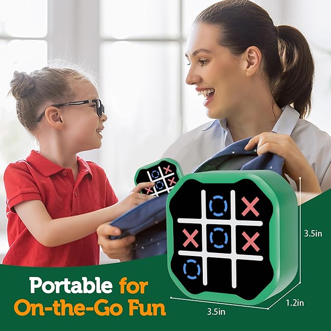 3 in 1 Electronic Tic Tac Toe Game, Handheld Digital Tic Tac Toe Bolt Game with Silent Mode, Portable Learing Toy Gift for Kids & Adults, Green(One Pack)