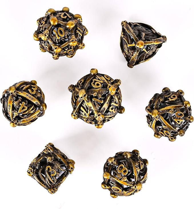 DND Metal Dice Set, UBEUCK 7PCS Gear Metal DND Dice Set for Dungeons & Dragons Board Games Boxes (Gold dice)
