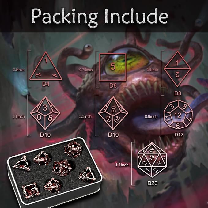 Beholder Dice Set DND, Dragon Eye Dice, ZHOORQI 7PC/Set Polyhedral Dices for Dungeons and Dragons, RPG, Eye Monster D&D Gifts（Eye-Blood Red）