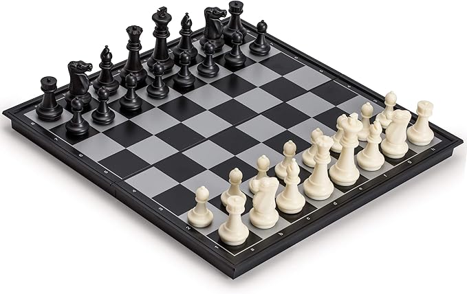 Yellow Mountain Imports Large 2-in-1 Travel Magnetic Chess & Checkers Board Game Set - 14 Inches - Folding, Portable, Multi-Game Set