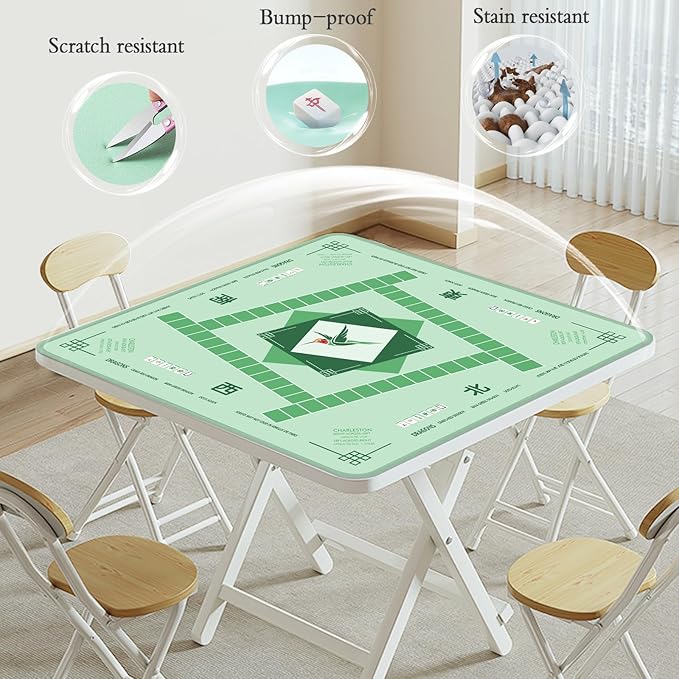 Mahjong Mat with Non-Slip & Noise Reduction, 32.4x32.4 Inch Waterproof Mahjong Mat for Table, Stitched Edges, Game Instructions, Foldable Neoprene Game Mat for Mahjong/Board Games/Card Games