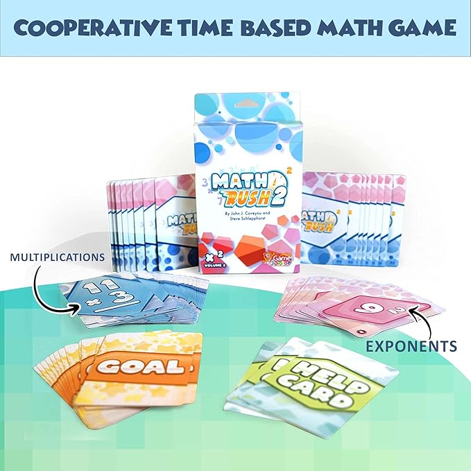 Genius Games Math Rush 2: Multiplication & Exponents - A Cooperative Time-Based Educational Math Flash Card Game for Kids, Students, and Families | STEM Game to Master Mental Math Skills