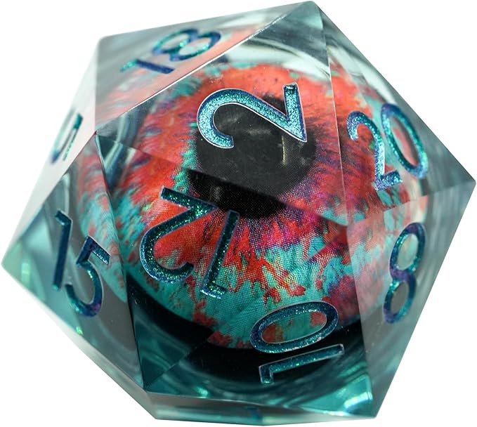 Dungeons and Dragons DND Dice D20, Moving Eyeball Liquid Core Dice Set D&D 33MM Oversized D20 Single Sharp Edge Resin dice with Gift Case, Polyhedral Dice for Role Playing Game