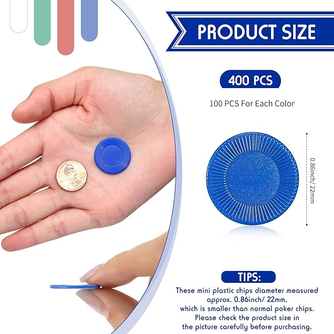 Skylety 400 Pieces Plastic Poker Chips Game Chips 4 Colors Counter Card for Kids Game Playing Learning Math Counting Bingo Game Blank Chips Card for Kids Reward