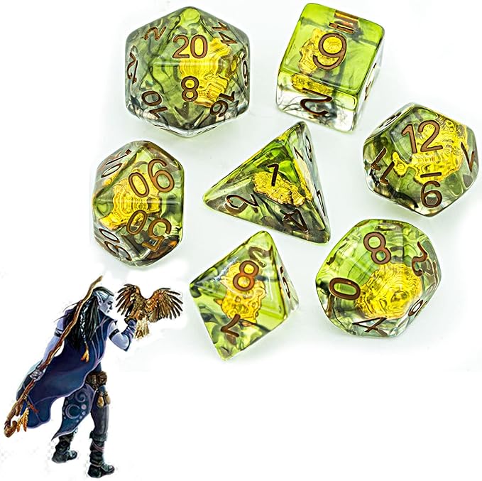 UDIXI 7PCS Polyhedral Dice Set, 7-Die DND Dice Set Filled with Wolf Head for Role Playing Games as Dungeons and Dragons RPG Table Games?D&D (Druid)