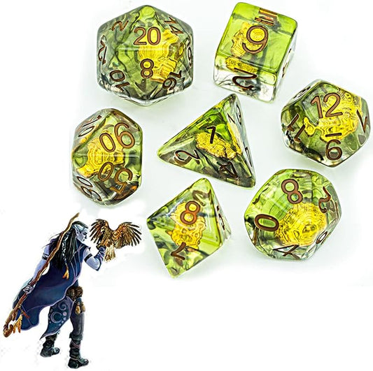 UDIXI 7PCS Polyhedral Dice Set, 7-Die DND Dice Set Filled with Wolf Head for Role Playing Games as Dungeons and Dragons RPG Table Games?D&D (Druid)