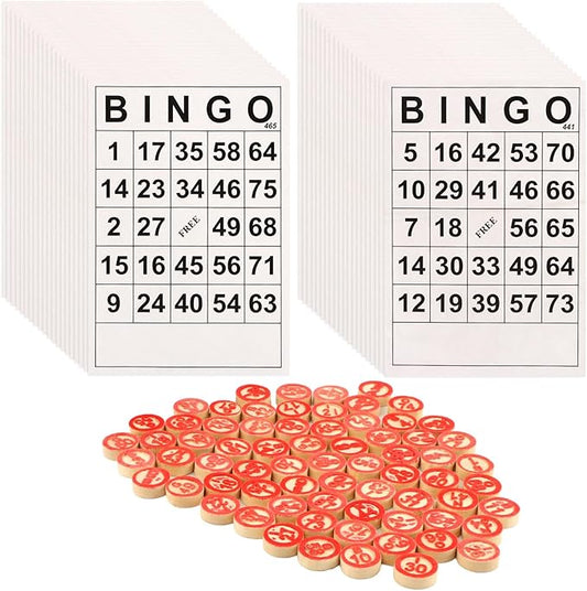 Bingo Board Game, Classic Bingo Cards, Vintage Wooden Bingo Game for Parties Group Games, with 40 Bingo Number Cards and 75 Chess