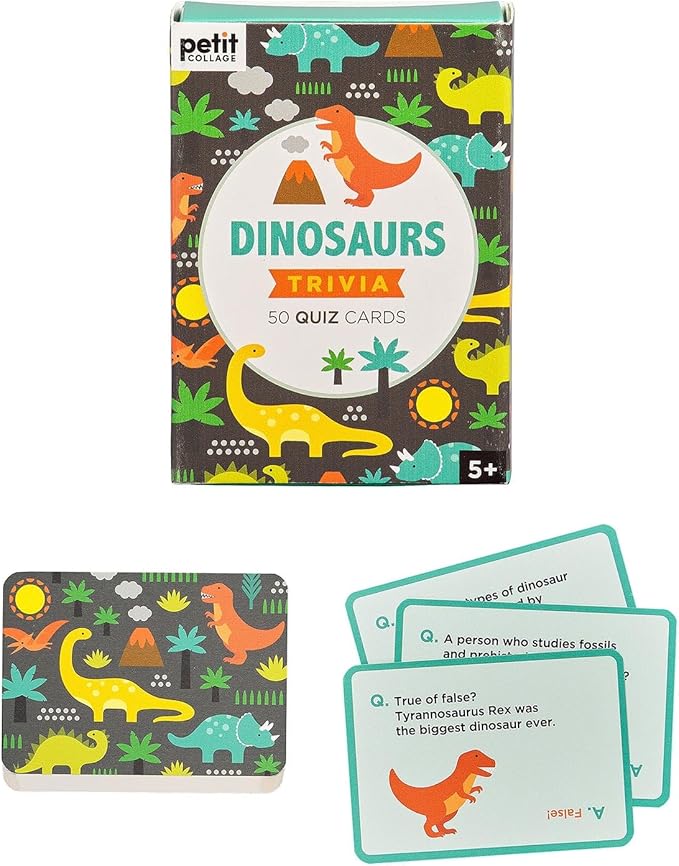 Petit Collage Dinosaurs Trivia Quiz Cards – Fun Card Game for Kids, Kids Trivia Game for Ages 5+ – Includes 50 Dinosaur-Themed Quiz Cards – Perfect for Family Fun