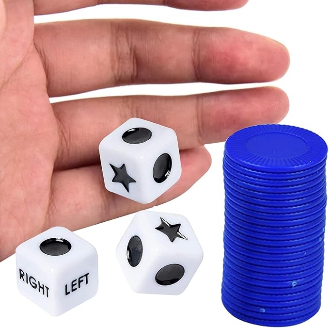 3 Dices and 24 Random Color Chips Left Right Center Dice Game for Prime | Innovative Left Right Center Dice Game Set with, Friends Gatherings Games and Accessories, Dice Games for Families Nights