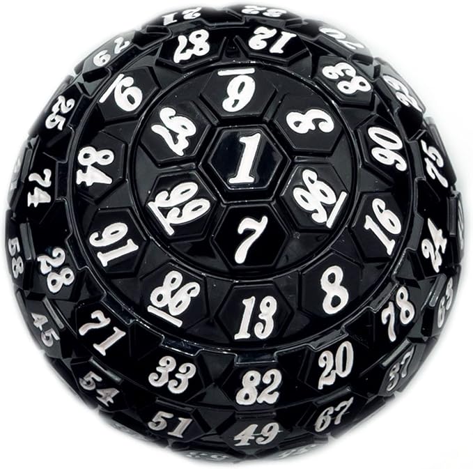 100 Sided Polyhedral Dice, Single D100 Game Dice, 100 Sided Cube with Black Pouch, D100 Dice 48 mm (Black with White Number)
