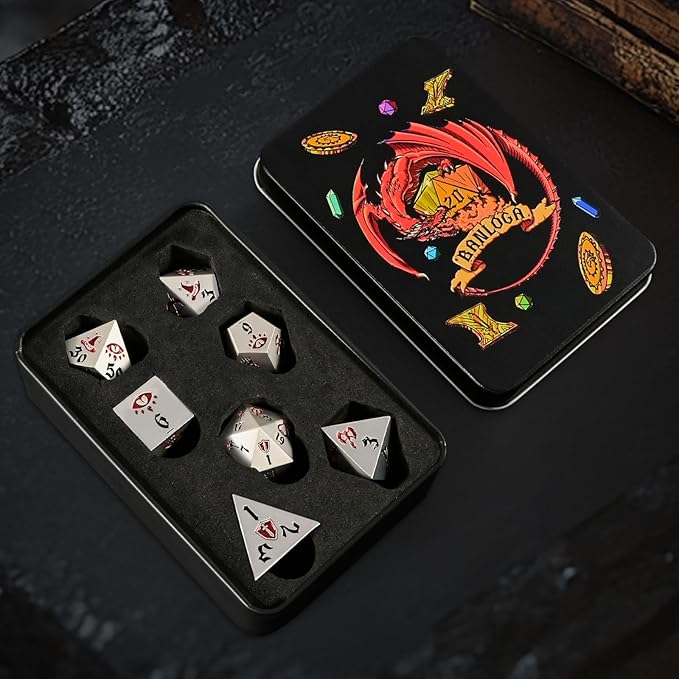 7PCS Metal Dice Set for Dungeons and Dragons,Class Icons Dice,Role Playing Board Games Accessories (Silver)