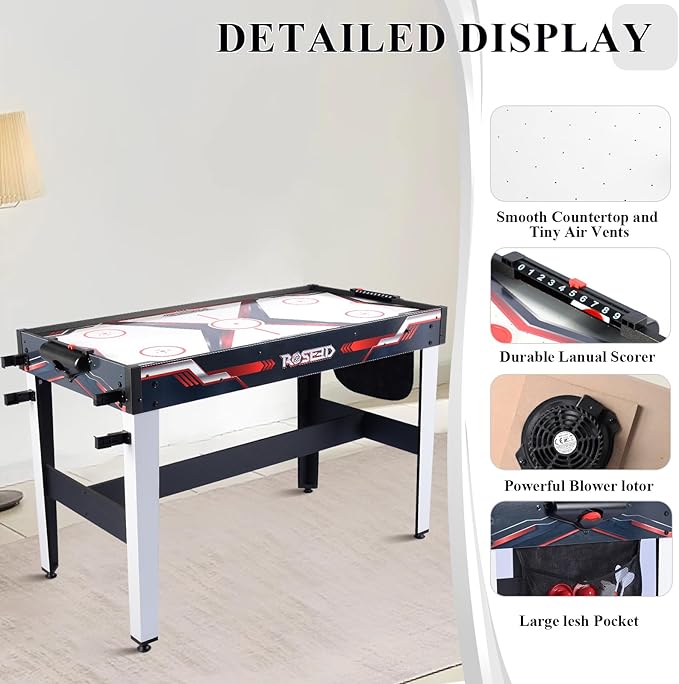 ROSEED 4 in 1 Combo Game Table for Home, Game Room, Friends & Family, Shooting Games, Air Hockey, Basketball, Darts, Multi Game Table
