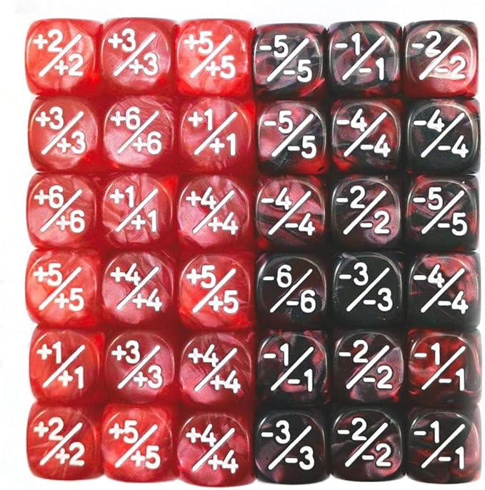 36pcs 12mm Positive and Negative Dice Counters Marble Red+Gemini Red&Black Set, Small Token Loyalty Compatible With MTG, CCG, Card Games