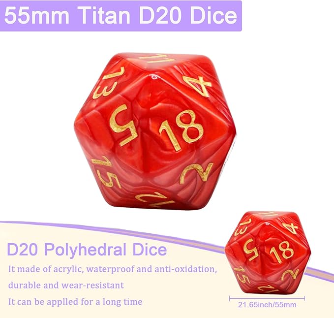 Large 55mm D20 Dice,20 Sided DND Dice,D20 Giant Polyhedral Dice, Large D20 Dice,20 Sided Cube D&D Dice Set for Dungeons and Dragons, RPG, MTG Table Games
