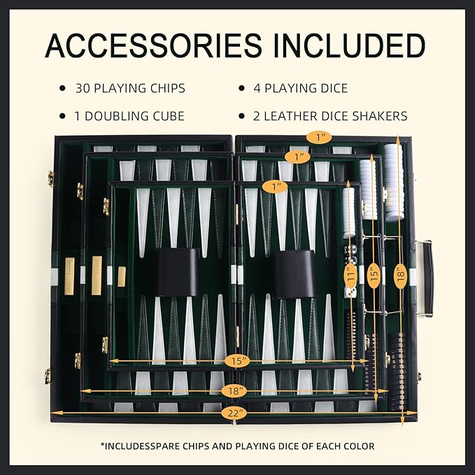 Travel Small 11 Inch Backgammon Black Sets Classic Board Game with Premium Leather Case, Portable Travels Strategy Backgammon Game Set for Adults, Kids (Black, Small)