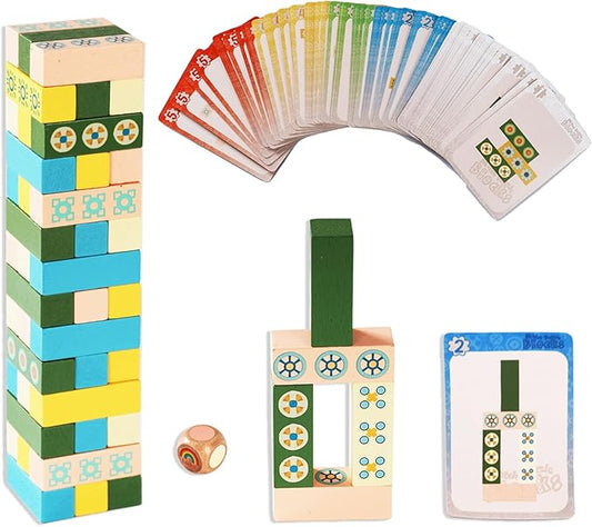 Wooden Tumble Tower Stacking Game for Kids & Adults – Fast-Paced Fun Family Night Puzzle Board Game, Match Challenge with Building Blocks for Party or Classroom Games
