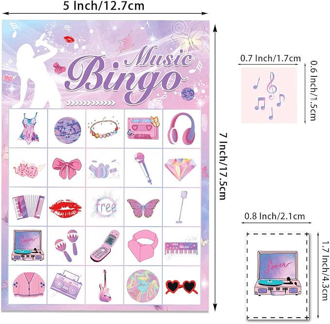 Kavoc Music Birthday Party Bingo Games for 24 Players with Bingo Cards Music Themed Birthday Party Bingo Game for Bachelorette Party Supplies