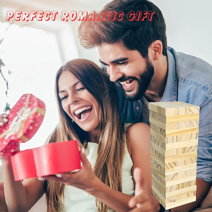Lust Tower, Tumble Blocks Game for Adults, Valentine 48Pcs Couples Date Night Wood Stacking Game Blocks for Girlfriend, Boyfriend, Newlywed, Wife or Husband