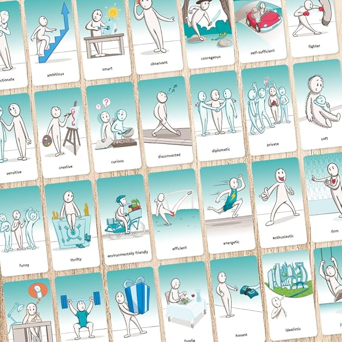 The Qualities Game | 64 flashcards with 256 Human Qualities | Non-Violent Communication Teaching Tool | Build Self-Esteem | School | Team Management | Therapy