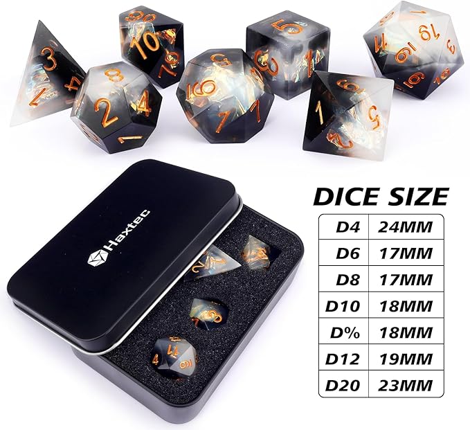 Haxtec Sharp Edge Dice Set DND Dice Black and White Resin Dice Iridecent Mylar Galaxy D&D Dice for RPG Role Playing Dungeons and Dragons Gift