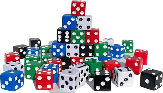 MR CHIPS D6 Standard 16 mm Opaque Dice with Pip Dots - 100 Pack - 5 Color Mix