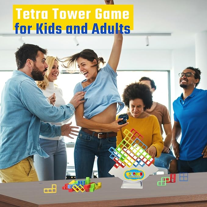 48Pcs Tower Stack Game, Tetra Tower Balance Stacking Blocks with 22 Gameplay Cards, Eco-Friendly Family Board Game for Kids & Adults, Creative STEM Learning Toy for Indoor/Outdoor Fun