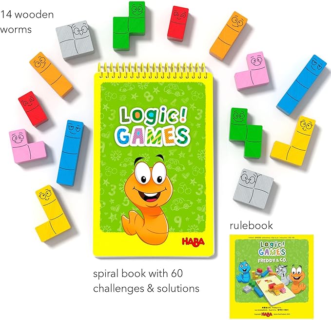 HABA Logic! Games: Happy Worms - Solo Brain Teaser Puzzling Game