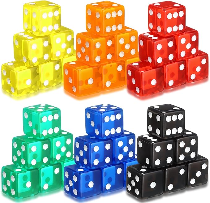 36 Piece 19 mm Casino Style Craps Dice Sets Acrylic and Translucent D6 Dice, Square W/Rounded Edge for Casino, Craps, Table Games and Board Games (Fashion Color)