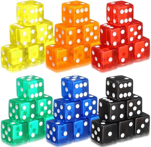 36 Piece 19 mm Casino Style Craps Dice Sets Acrylic and Translucent D6 Dice, Square W/Rounded Edge for Casino, Craps, Table Games and Board Games (Fashion Color)