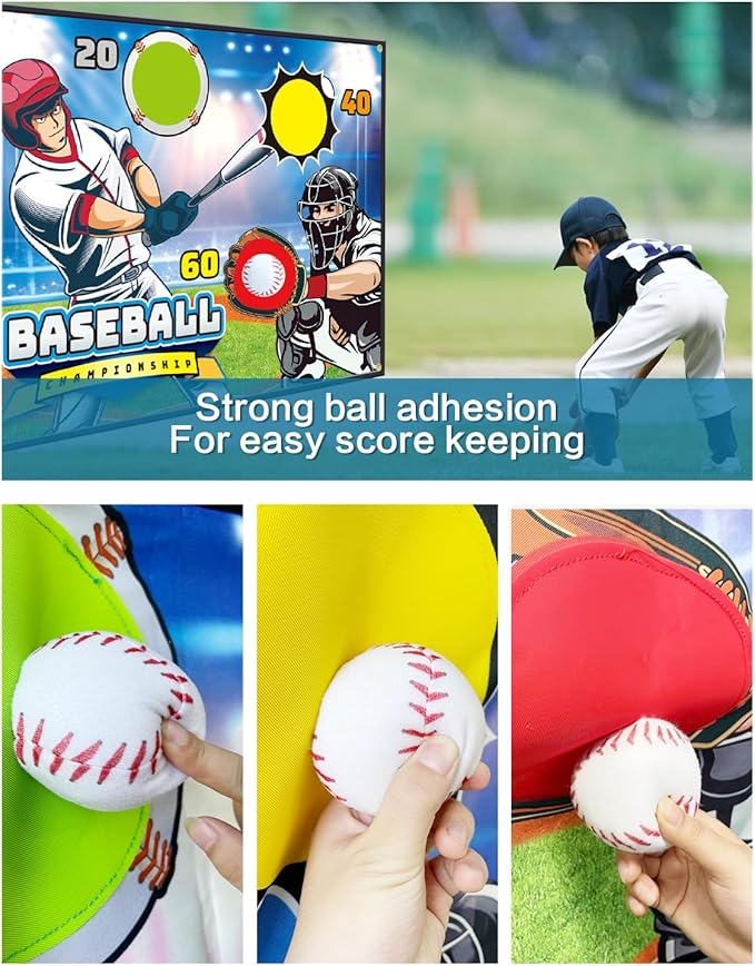 Baseball Throwing Game Set - Backyard/Outdoor/Indoor Mini Baseball Throwing Target Toy with Sticky Goal - Boys Girls Birthday Gift Toy for Kids Yard Backyard Games