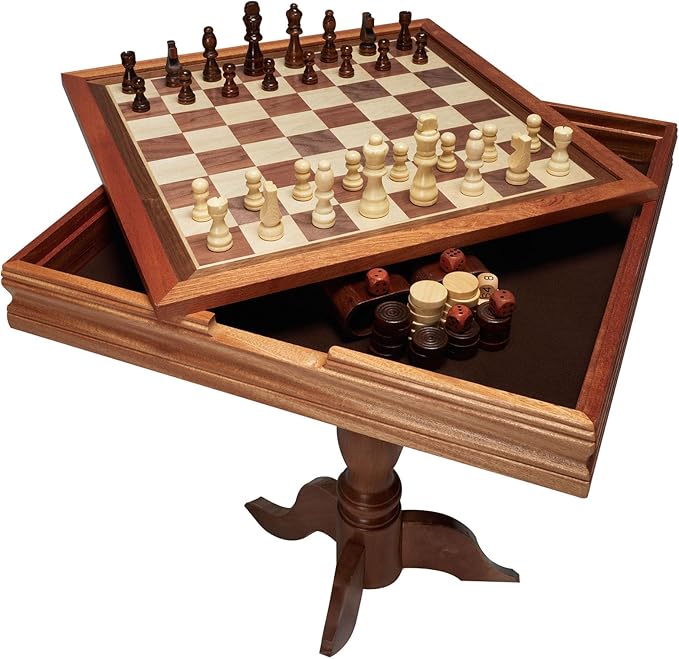 VEVOR 3-in-1 Chess Checkers Backgammon Table Set, 18 Inch Premium Wooden Chess Table, Deluxe Combo Game Table Furniture Set, Chess Set Board Game Gift for Family Board Games