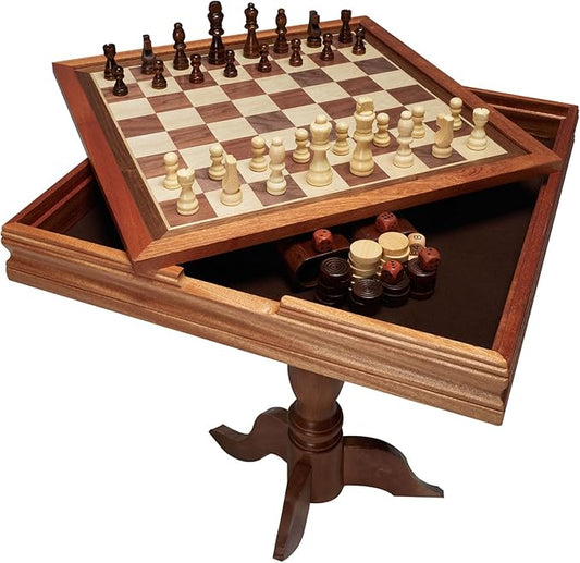 VEVOR 3-in-1 Chess Checkers Backgammon Table Set, 18 Inch Premium Wooden Chess Table, Deluxe Combo Game Table Furniture Set, Chess Set Board Game Gift for Family Board Games