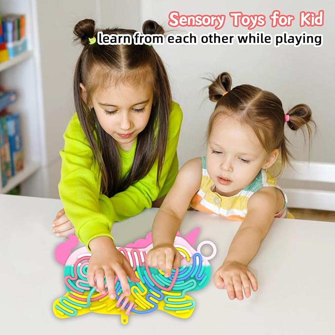 Silicone Sensory Activity Board,Double-Sided Busy Board for Fine Motor Skill,Fidget Toy for Calming, Stress, Anxiety, ADHD , Autism , Silent, No Mess , Kids 3+ & Adults(Unicorn,Colorful)