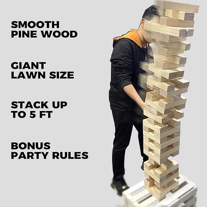 SPORT BEATS Giant Tower Game Outdoor Games 54 Blocks Stacking Game Includes Carry Bag