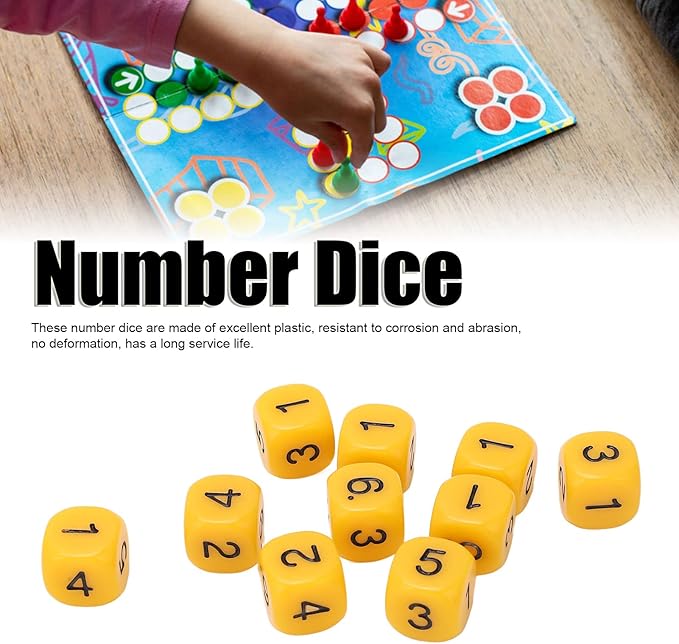 Number Dice, 20 6Sided Plastic Dice, Rounded Corners (Yellow)