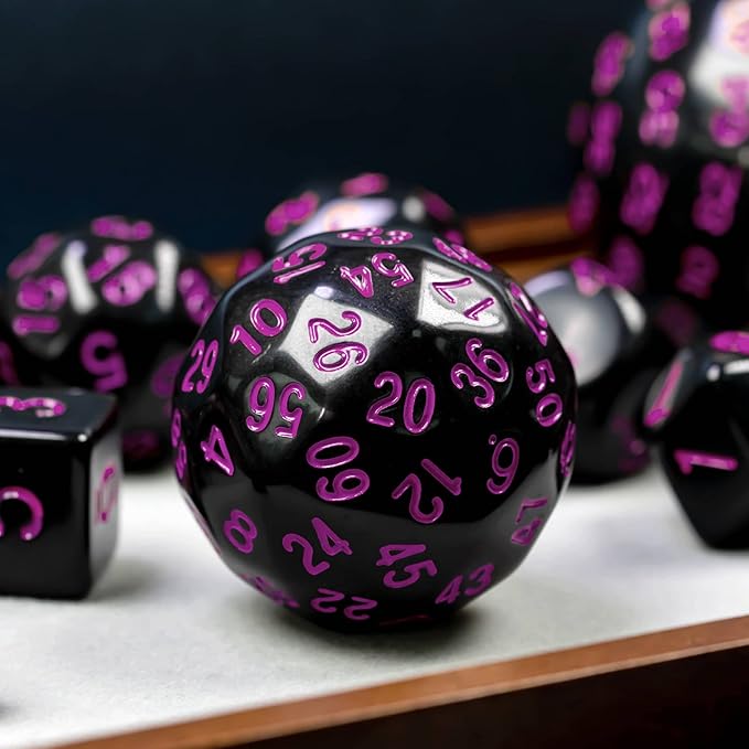 15 Pieces Complete Polyhedral DND Dice Set D3-D100 Spherical D&D Dice Set with Dragon Eye Dice Bag, D100 Dice for Dungeons and Dragons, RPG, MTG Table Games(Black w/Purple Numbers)