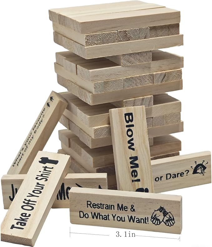 NBPLUS Stacking Tower Game for Adults, 48Pcs Wooden Naughty Blocks Game Couple Games for Date Night, Valentine Games Adults 2 Player Date