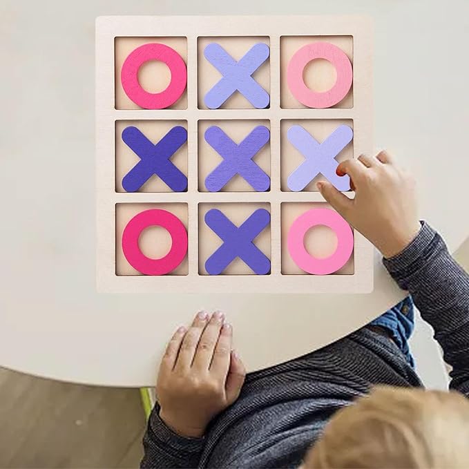 Wooden Tic TAC Toe Game Noughts and Crosses Chess Board Game XO Table Toy for Outdoor Indoor Kids Families Coffee Table Decor, Pink