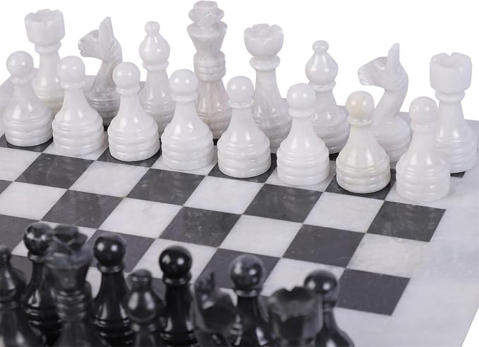 15 Inch Luxury Chess Set Classic Chess Boards for Adults with Handcrafted Stone Board & Marble Chess Pieces Ideal for Home Decor (White & Black)