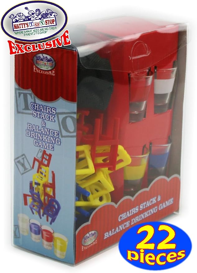 Matty's Toy Stop Drunken Chairs Deluxe Chairs Stack & Balance Drinking Game with Exclusive Storage Bag