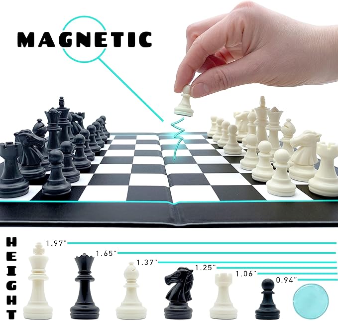 Madeful Travel Chess Set - 10x10 Inch Mini Chess Set with Staunton Pieces and Canvas Travel Bag - Strategy Board Game - Magnetic Chess Set for Kids - Travel Games