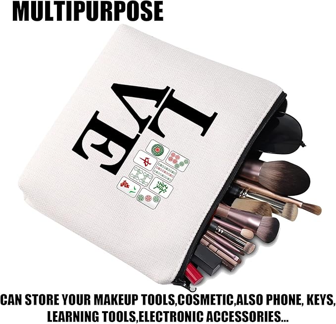 JYTAPP Mahjong Bag Love Mahjong Gift Mahjong s Cosmetic Bag Zipper Pouch Mahjong Board Game Storage Bag for Mahjong Lover Mahjong Player Gift