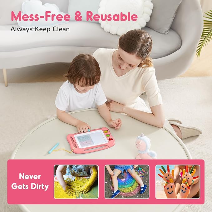 SGILE Magnetic Drawing Board for Kids, Colorful Erasable Doodle Board with Magnet Pen, Painting Sketch Pad with Three Stamps, Travel Toy, Birthday Gift, Educational Learning Toy for Toddlers, Pink